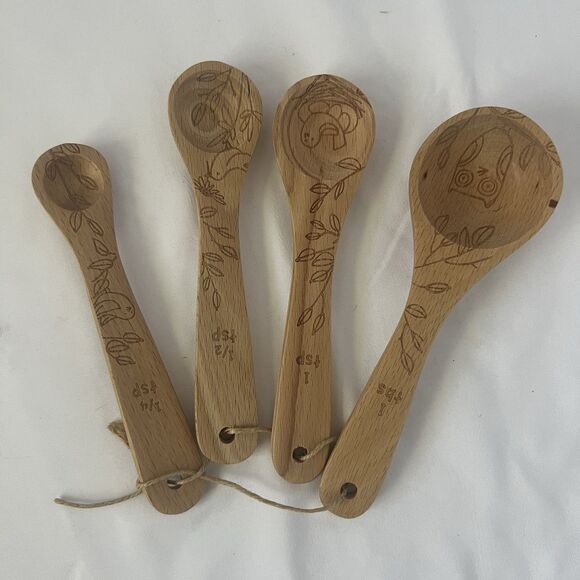 Talisman Designs Engraved Beechwood Kitchen Utensil Lot Spoons Cups Spreaders - Picture 5 of 14